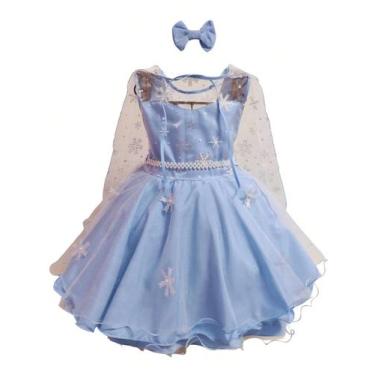 Imagem de Vestido Infantil Frozen Elsa Princesa Festa Luxo Com Capa - Lele Encan