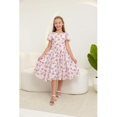 Imagem de Vestido Infantil Feminino Juvenil E Delicado Floral Com Manga Bufante 