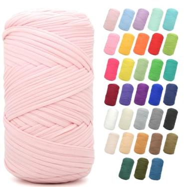Imagem de Camiseta de 400 g para crochê, rosa claro, tecido elástico grosso, fio de crochê para iniciantes, bolsa de tricô à mão, cesta, porta-copos, artesanato faça você mesmo/decoração de casa