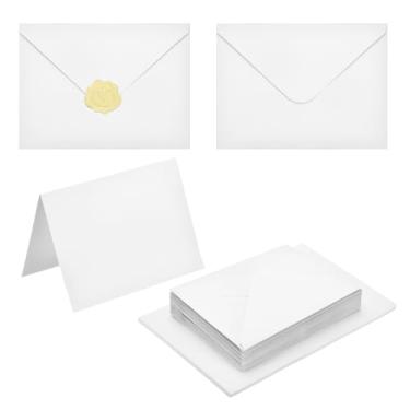 Imagem de PATIKIL Pacote com 20 envelopes brancos 10 x 15 cm com cartões, envelopes A6 de aba em V com cartolina e adesivos dourados para cartões comemorativos de casamento, convites de aniversário, carta