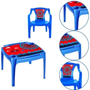 Imagem de Kit Mesa e Cadeira Infantil Mini Poltrona Homem Aranha Azul - Arqplast