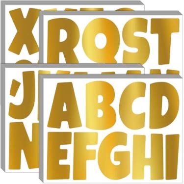 Imagem de Bemeol Letras de quadro de avisos 390 peças adesivos de letras do alfabeto de 10 cm para quadro de cartazes, para quadro de avisos, sala de aula, escola, decoração de escritório em casa (ouro)