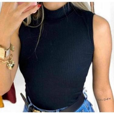 Imagem de Blusa feminina gola alta manga cavada moda - Filó Modas, m, Verde mili