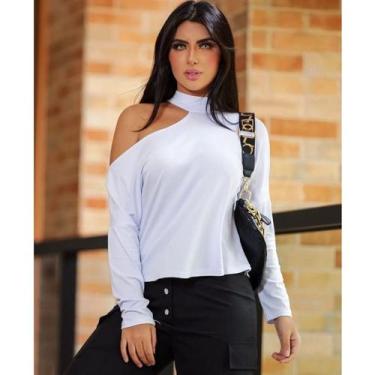 Imagem de Blusa manga longa feminina detalhe no ombro gola alta - Filó Modas, g,