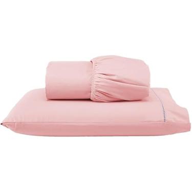 Imagem de Jogo de Lençol para Cama Box, 3 Peças, Percal 400 Fios, Ponto Palito, Toque Macio, Tamanhos Solteiro, Casal, Queen, King (ROSA, SOLTEIRO)