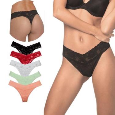 Imagem de Kit 5 Unidades Calcinha Fio Dental Buquê Demillus em Renda, A, Sortido
