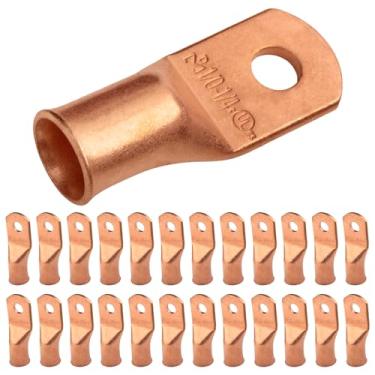 Imagem de SELTERM Parafusos de 1/0 AWG de 0,63 cm (25 peças). Terminais de cabo de bateria, ilhós de cobre nu, conectores de terminal de anel tubular [B63]