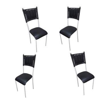 Imagem de Kit 4 cadeiras jantar moderna para cozinha em aço junco luxo