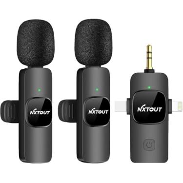 Imagem de NXT OUT Microfone Lavalier sem fio para iPhone, Android e câmera – Microfone de clipe 3 em 1 com redução de ruído, baixa latência, alcance de 20 m – Microfone portátil para gravação de vídeo