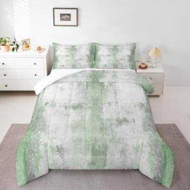 Imagem de Erosebridal Conjunto de edredom de lona, solteiro, pintura a óleo, para crianças, meninos, homens, retrô, grunge, tie-dye, abstrato, primavera, verde, branco, conjunto de edredom macio e confortável