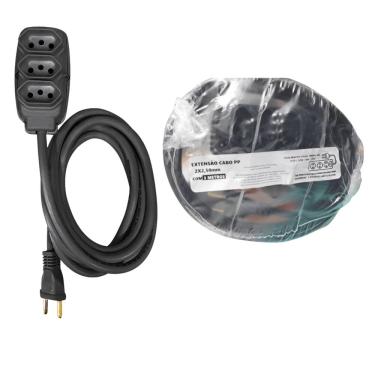 Imagem de Extensão Elétrica 3m Reforçada Cabo PP 2x2 5mm 10A e 20A