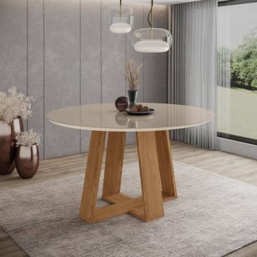 Imagem de Mesa Lins Para 6 Lugares Tampo De 140cm Redonda Com Vidro Nature-off White
