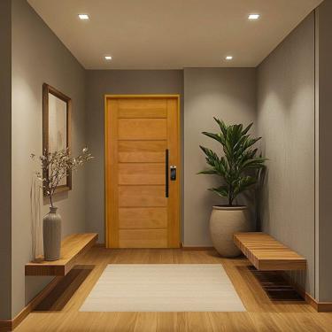 Imagem de Porta Batente 14 Fechadura Digital Ydf40 Puxador Barra Chata 82x210cm Esquerdo Rodam 3b