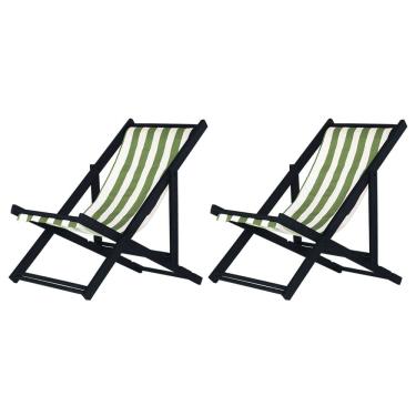 Imagem de Kit 2 Espreguiçadeiras Preguiçosa Dobrável sem Braço Black em Madeira Maciça com Tecido