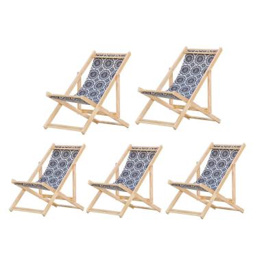 Imagem de Kit 5 Cadeiras Espreguiçadeira Preguiçosa Dobrávl Sem Braço Natural