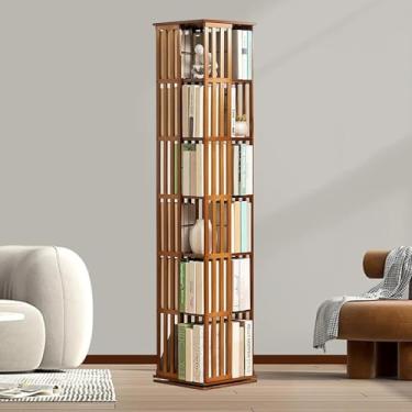 Imagem de Livro De Canto, Rotação De 360 Graus, Livro Estreito De Madeira, Estante De Chão, Rack De Exibição De Armazenamento Independente Para Sala De Estar Casa E Escritório, Brown, 6Tier