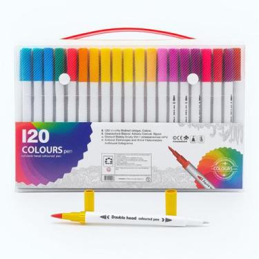 Imagem de Kit Caneta 2 em 1 Brush Lettering e Ponta Fina Dual Pen Canetinha Colo