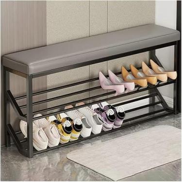 Imagem de Banco De Sapateira De 2 Andares Com Armazenamento De Metal Banco De Entrada Industrial Para Entrada Hall Suporte De Sapato Organizador E Assento, Black+gray, 100 * 20 * 48cm