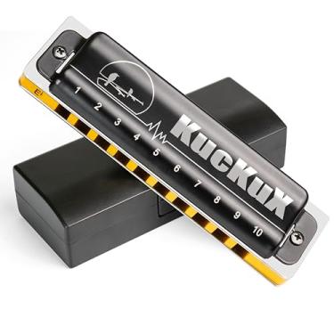 Imagem de KUCKUX Gaita diatônica de chave plana E, órgão de boca azul, 10 furos, 20 tons, palheta de bronze fosforoso, combo ABS, capa fácil de limpar, harpa azul de 10 furos para adultos, iniciantes