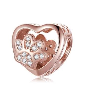 Imagem de Lindo Berloque Pingente Coração Pet Love Rose Certificada - Candeva