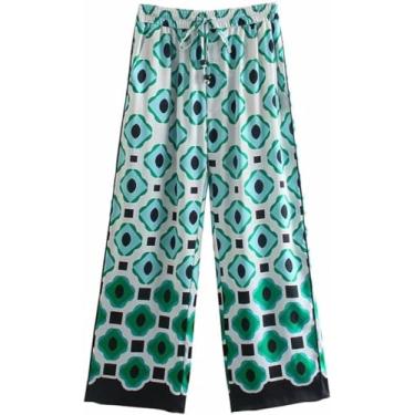 Imagem de Terno Feminino Terno 2 Peças Terno Calças Terno Impressão Perna Reta Mulheres Ternos Casuais, Green-pants, XS