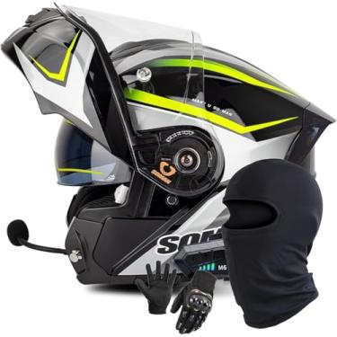 Imagem de Capacete Modular Dobrável Capacete De Motocicleta Integral Com Viseira Dupla Dot/Ece Aprovado Motocicleta Capacete Integrado Capacete De Scooter Capacete De Motocross Para Mu, F, XL/61-62CM