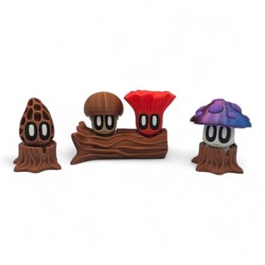 Imagem de ZZ LIFE Estatuetas colecionáveis de cogumelos de 7 peças – possíveis designs inspirados na floresta com tronco de árvore e base de exibição de tocos - Inclui 4 estilos exclusivos de cogumelos - Cores