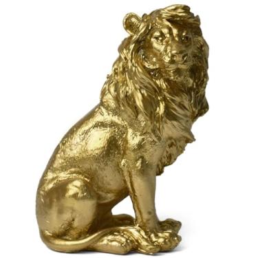 Imagem de Sengocis Presente exclusivo de estátua de leão dourado pequeno - estatueta personalizável de 14 cm - perfeita para inauguração de casa, aniversário e presentes corporativos