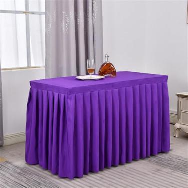 Imagem de Saia de mesa de poliéster branca, toalha de mesa para sala de reunião, toalha de mesa retangular plissada para decoração de eventos, banquetes, festas de casamento, roxo escuro, 2,4 m (96 x 76 x 76 c