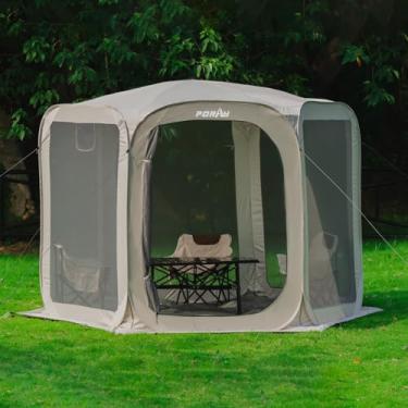 Imagem de Porayhut Tenda de casa com tela pop-up, abrigo de sol com portas de malha respirável, barraca de acampamento portátil com piso à prova d'água removível, cobertura de tela de 35 x 3 m ao ar livre para