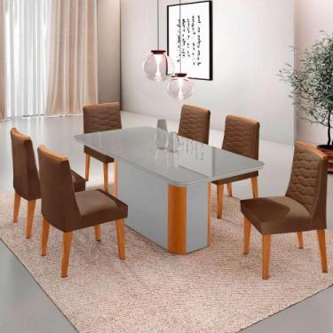 Imagem de Mesa De Jantar Isadora 180cm Tampo Mdf Vidro Com 6 Cadeiras Veludo Mar