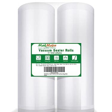Imagem de Pacote com 2 sacos de selante a vácuo 8 x 50 11 x 50 para economizar alimentos, selar uma refeição, além de outras máquinas. Grau comercial, livre de BPA, resistente, prevenção de perfuração, ótimo para armazenamento de vedação Sous Vide e Vac, Branco, (2 Pack)11''X50'