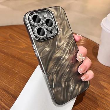 Imagem de YOGISU Capa de luxo com revestimento em ondas d'água e glitter para proteção da câmera, capa rígida à prova de choque para iPhone 16 Pro (preta)