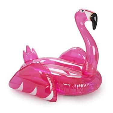 Imagem de FUNBOY Boia inflável gigante de flamingo rosa com glitter, suporte de copo, boia de luxo para festas de verão na piscina e entretenimento