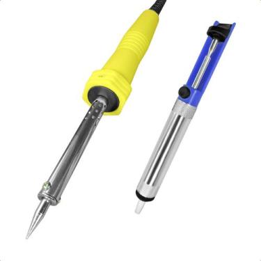 Imagem de Ferro De Solda 40W 220V Com Suporte + Sugador Metálico Kit Soldagem - 