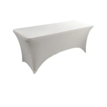 Imagem de Toalha de mesa de elastano opcional de 4 pés, 5 pés, 6 pés e 8 pés, alta elasticidade, capa de mesa de casamento, hotel, aniversário, toalha de mesa dobrável para coquetel, marfim, 4 pés (121 x 75 x