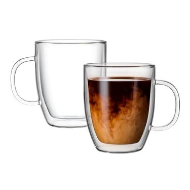 Imagem de Lucco Canecas de café de vidro de parede dupla de 355 ml, copos de borossilicato transparente isolados para bebidas quentes ou frias, com alça, ideal para latte, chá, expresso, cappuccino, conjunto de