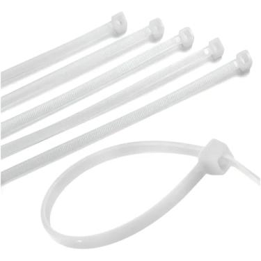 Imagem de Kit 100 Abraçadeira De Nylon Branca 20cm Enforca Gato 7,6mm x 200mm Organizador de Cabos Resistente
