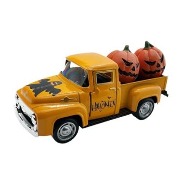 Imagem de Fenteer Modelo de caminhão de Halloween com 2 abóboras, centro de mesa, decoração de mesa de Halloween para festa, bandeja em camadas, lembrancinha de festa, Laranja