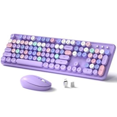 Imagem de Teclado e mouse sem fio Links9+ Roxo retrô em tamanho real