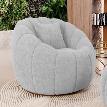 Imagem de Poltrona Decorativa Estilo Concha Abóbora Shell Fixa Bouclê Cinza Claro - Desk Design