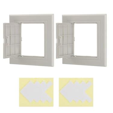 Imagem de PATIKIL Painel de acesso para drywall 10 x 10 cm, 2 conjuntos de plástico ABS capa de orifício de parede porta de acesso com fita dupla face para teto de parede elétrica, cinza