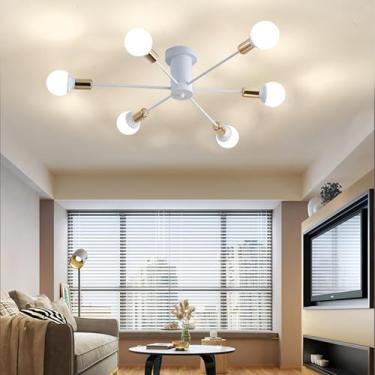 Imagem de Luzes de teto internas para sala de estar lustres Sputnik modernos com montagem semiembutida para sala de jantar luminária de teto soquete E27 restaurante quarto (lâmpadas não incluídas) (branco +