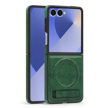 Imagem de Lunivop Capa de couro para Samsung Galaxy Z Flip 7 [compatível com carregamento sem fio Magsafe] Suporte magnético Funda para Z Flip 7 Rugged Best Phone Cases Verde