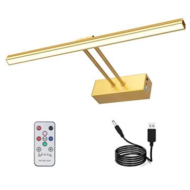Imagem de RAIFOOLLY Luz de imagem, luzes de arte recarregáveis de 5000 mAh para pinturas, controle remoto de 40,6 cm, iluminação de realce com temporizador e regulável para parede, moldura, retrato - ouro