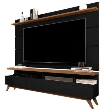 Imagem de CONJUNTO DE RACK + PAINEL VIV. COR BLACK / FREIJÓ 1.80m PARA TV ATÉ 72