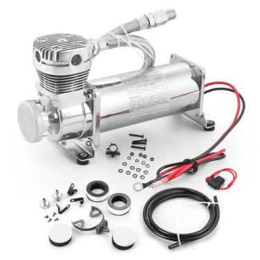 Imagem de Compressor de buzina de ar universal resistente 200PSI kit de mangueira 3/8NPT compatível com suspensão/airbag/buzina de trem DC 12V 480C prata cromada