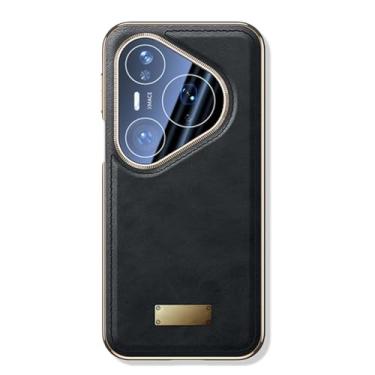 Imagem de HAOMRIYL Capa de couro para Huawei Pura 80 Ultra/80 Pro +/80 Pro/80, capa de proteção de lente com tudo incluído, capa magnética retrô slim fit à prova de choque, preta, 80 Pro