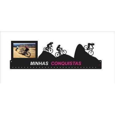 Imagem de Medalheiro MTB Mountain Bike Feminino com Porta Retrato 61cm Comprimen