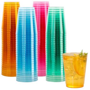 Imagem de Copos de plástico DayAmmi 300ml, pacote com 100 cores de néon descartá